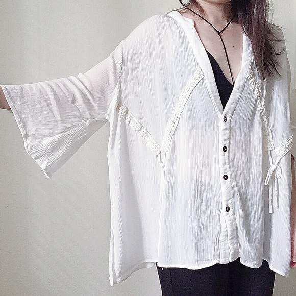 LAST 2 ⏱NWT Oversized ivory white boho lace blouse - Picture 6 of 8
